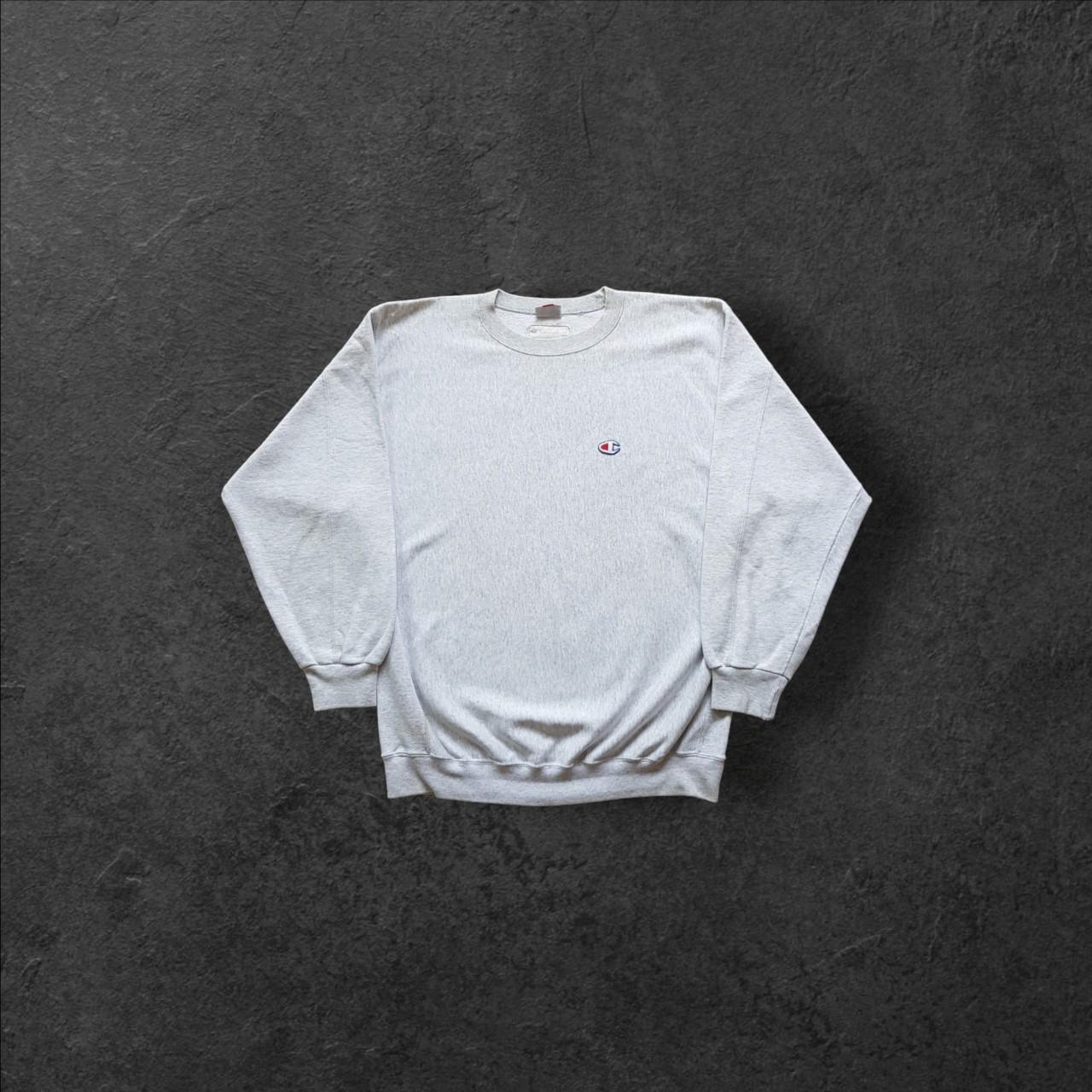 90s champion light ash heather grey / white marl logo patch sweatshirt