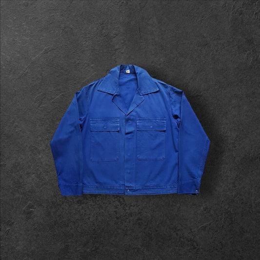 1970s french navy cotton twill work shirt jacket