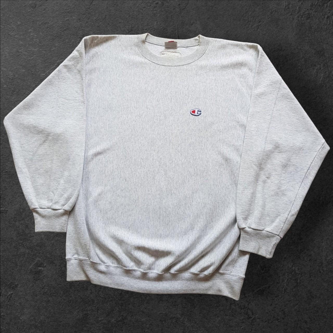 90s champion light ash heather grey / white marl logo patch sweatshirt