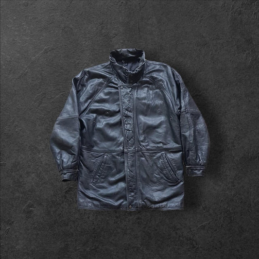 vintage unbranded black leather parka style jacket